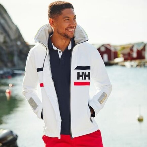 Helly Hansen Mens White Offshore Sailing Jacket Waterproof & Windproof Red & Bla - Picture 1 of 7